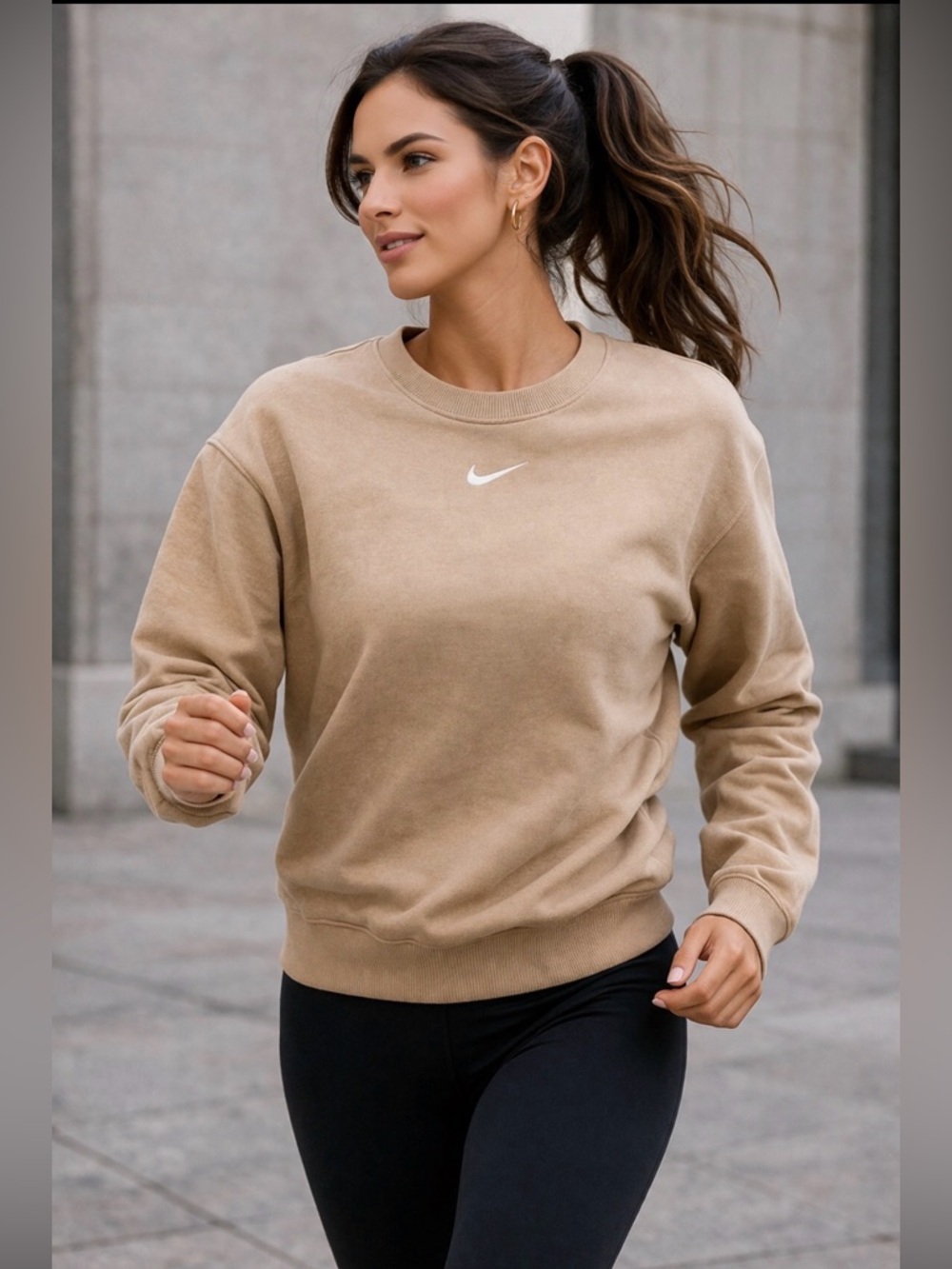 Nike Beige Crewneck Sweatshirt XXS | Minimal Swoosh Active Pullover